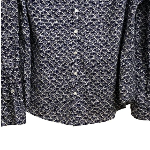 Crown & Ivy Women's Scallop Print Button Front Shirt Size XL Blue White Cotton - Picture 5 of 10